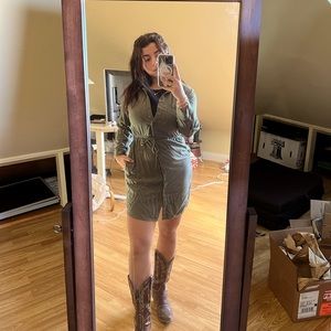Army green dress.